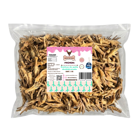 Patitas de Pollo Deshidratadas Premium para Perros | Snack Natural con Colágeno para Articulaciones | Brownie