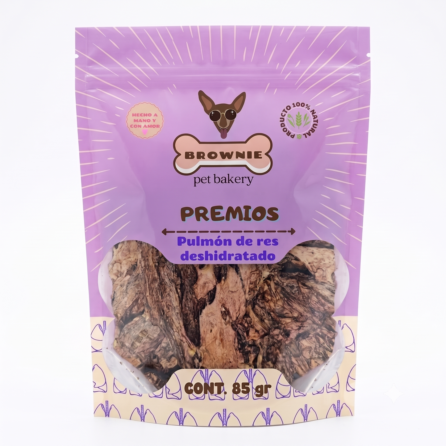 Pulmón de Res Deshidratado para Perros y Gatos | Premio Suave Ideal para Entrenamiento | Brownie