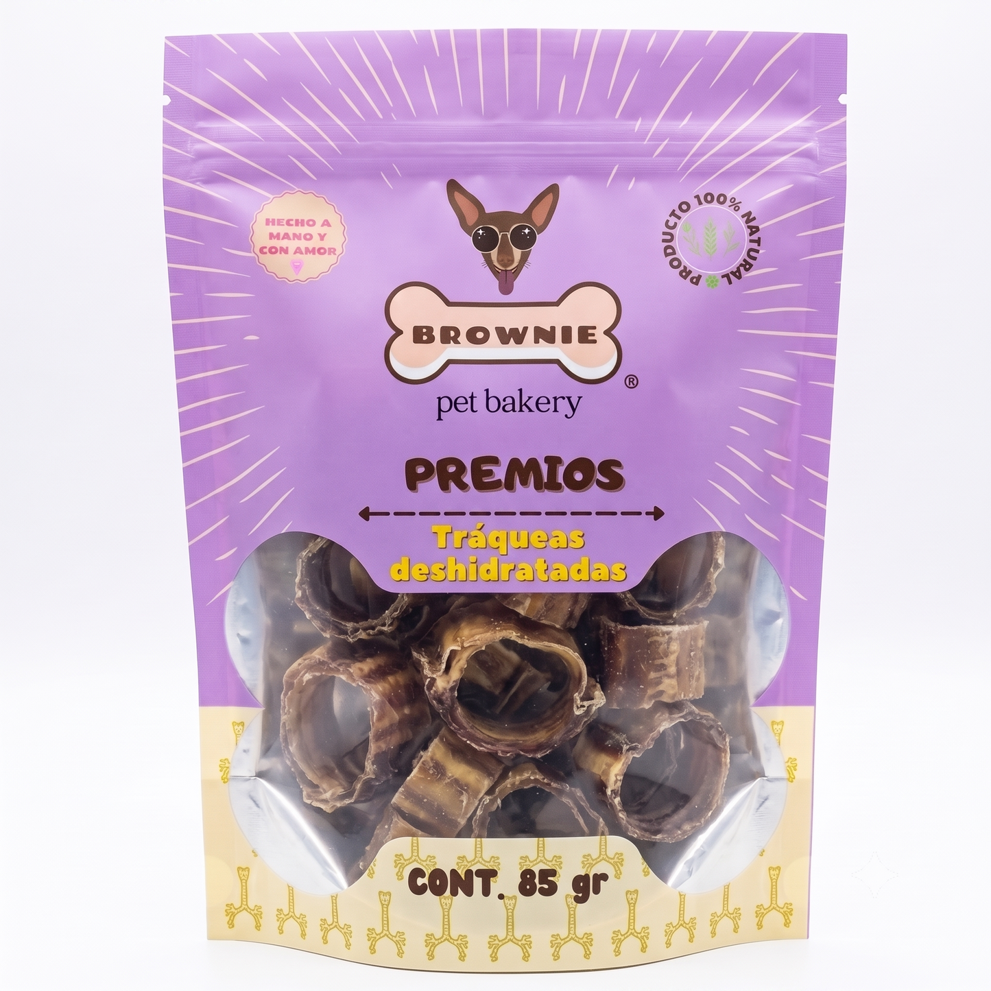 Tráqueas de Res Deshidratadas para Perros | Snack Masticable con Condroitina para Articulaciones | Brownie