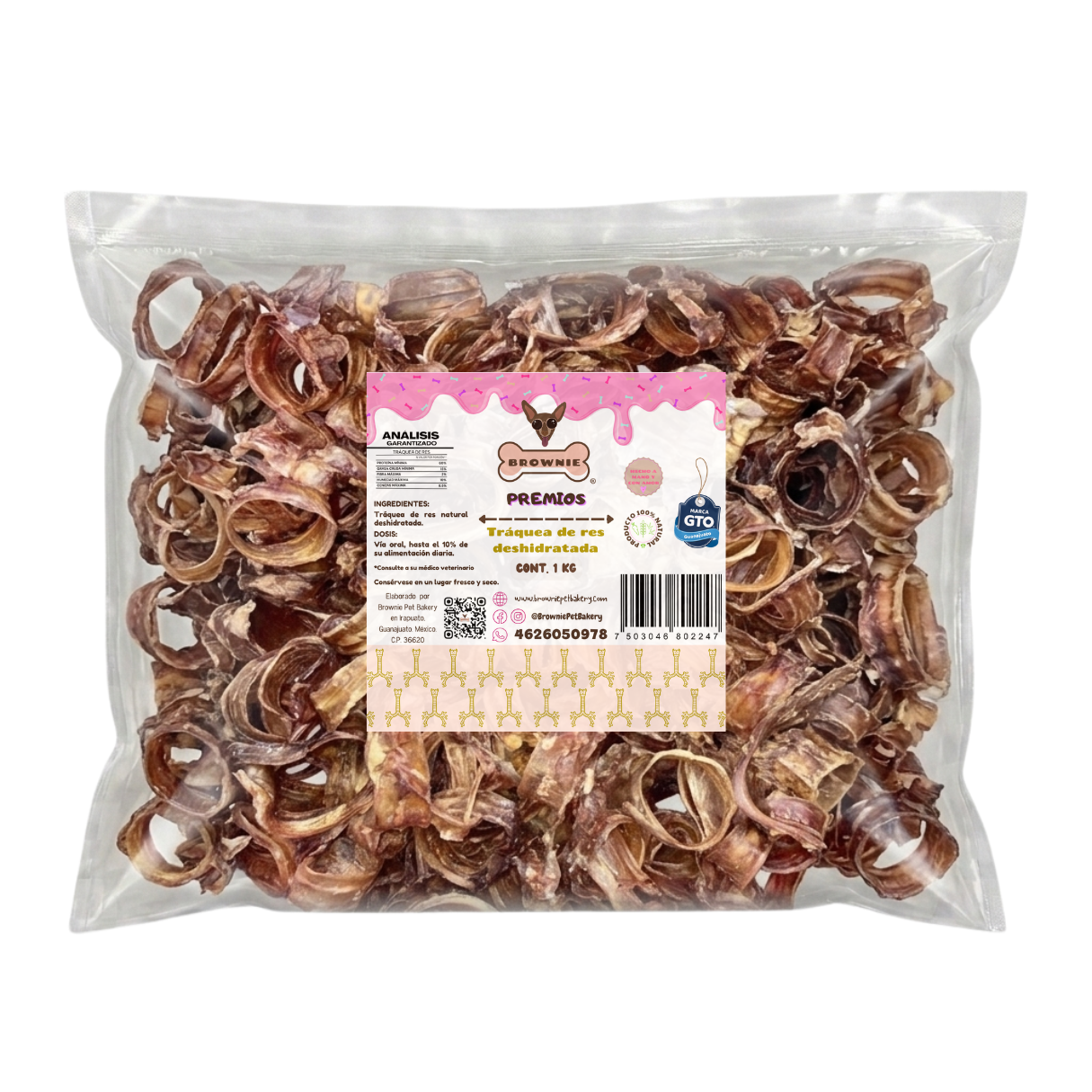 Tráqueas de Res Deshidratadas para Perros | Snack Masticable con Condroitina para Articulaciones | Brownie